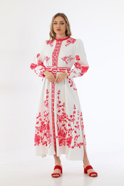 Red flowers maxi dress