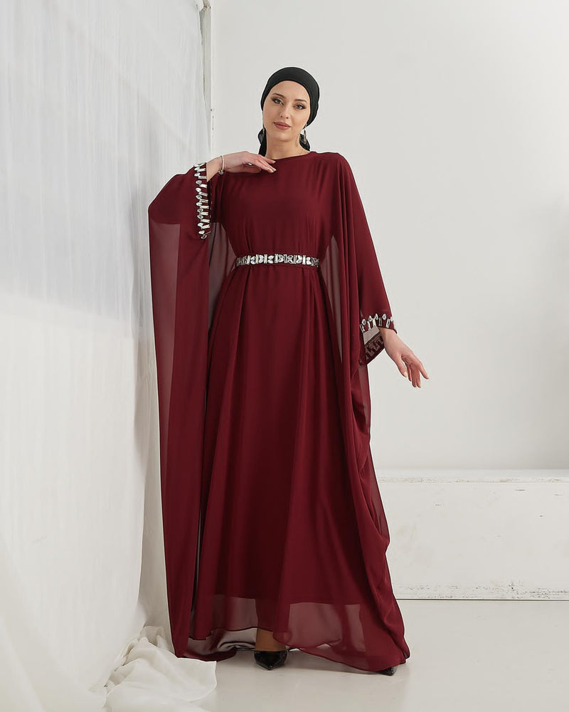 stoned cuff and belt chiffon dress