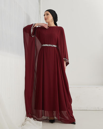 stoned cuff and belt chiffon dress