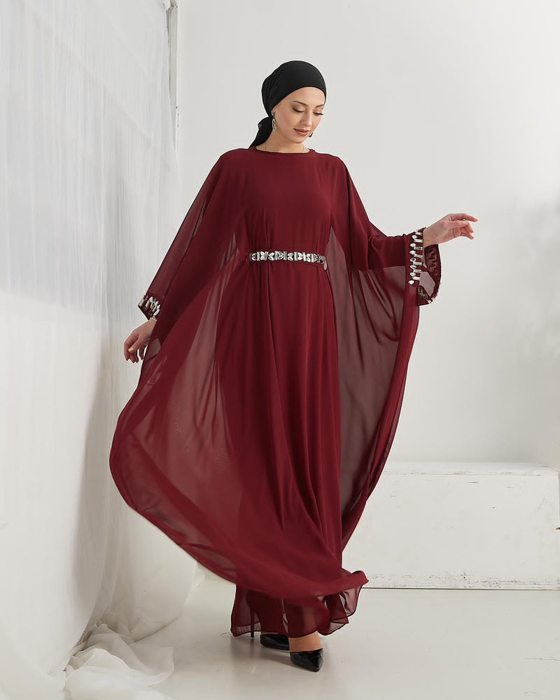 stoned cuff and belt chiffon dress