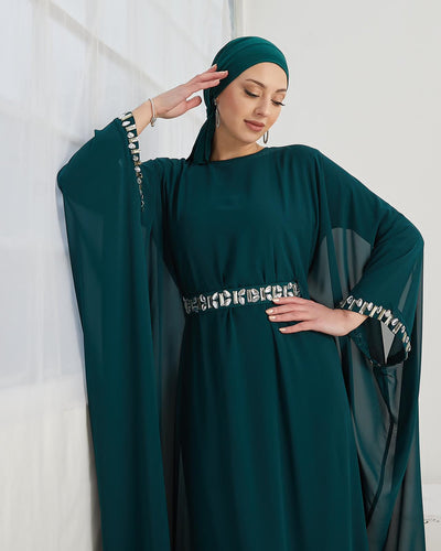 stoned cuff and belt chiffon dress