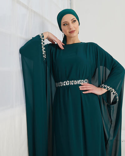 stoned cuff and belt chiffon dress