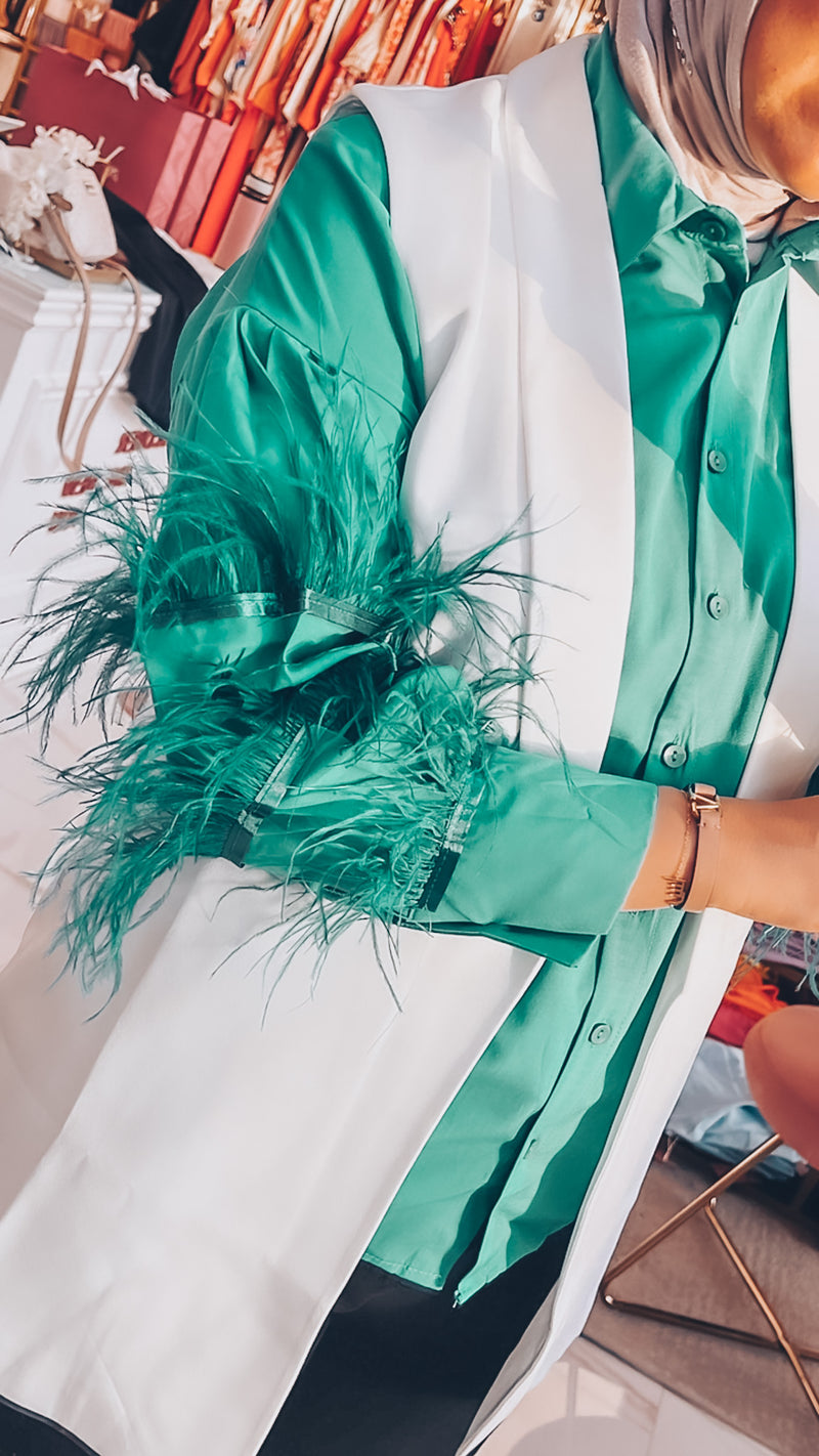 3 layers feather on sleeves shirt