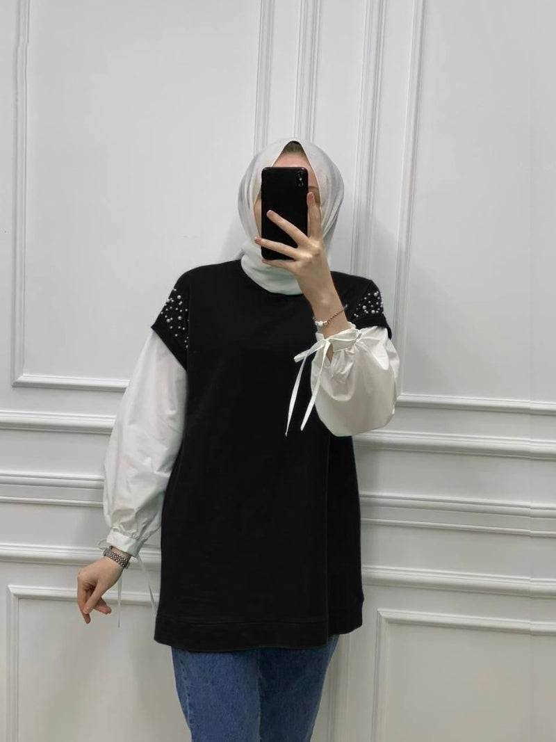 inner shirt cotton vest with pearl on sleeves