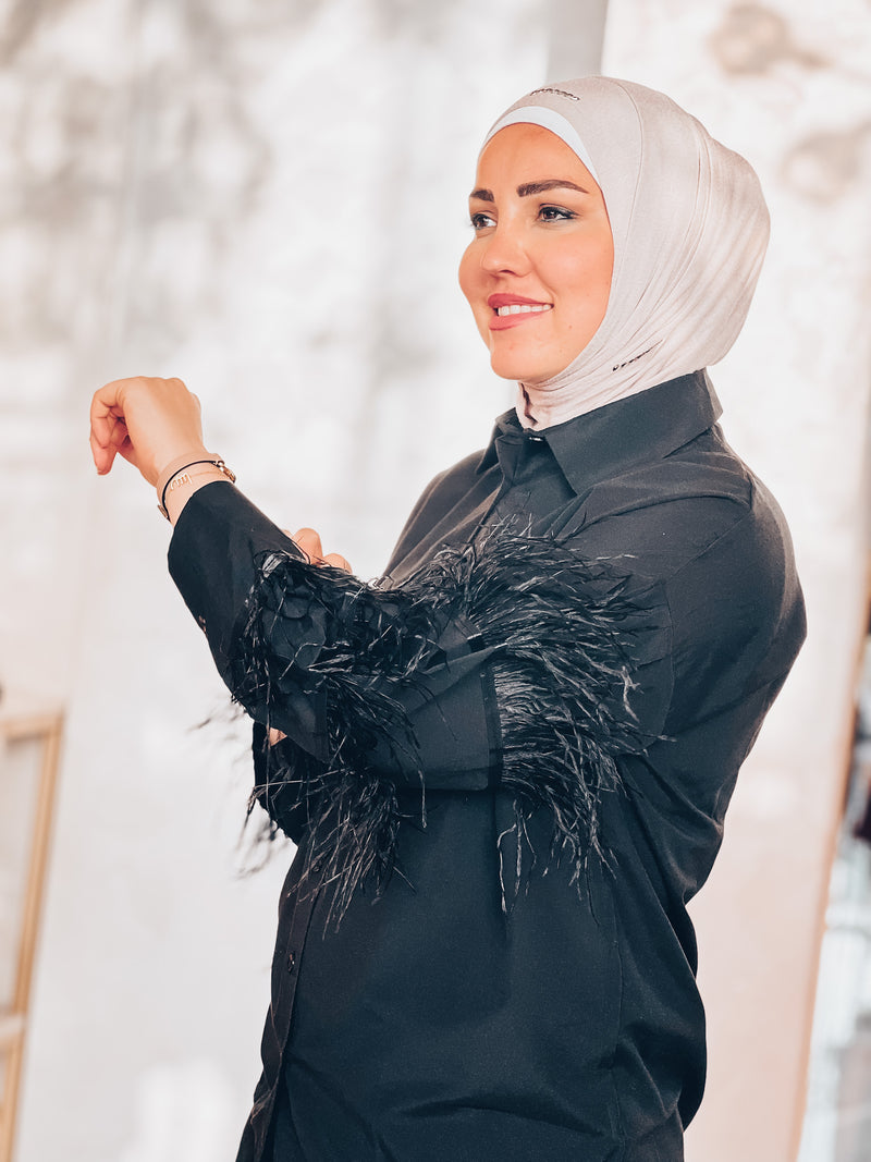 3 layers feather on sleeves shirt
