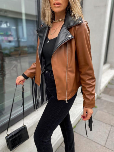fringe sleeves leather jacket