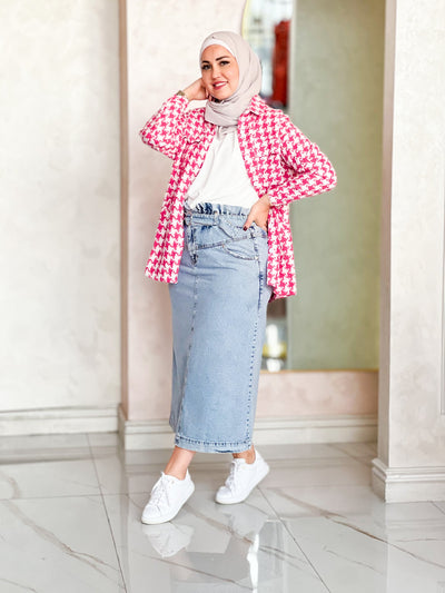 Medi denim belted skirt