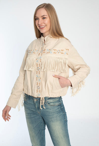 fringe embroidery chest jacket