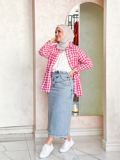 Medi denim belted skirt