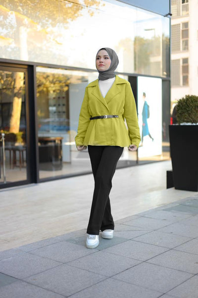 Black leather belted jacket