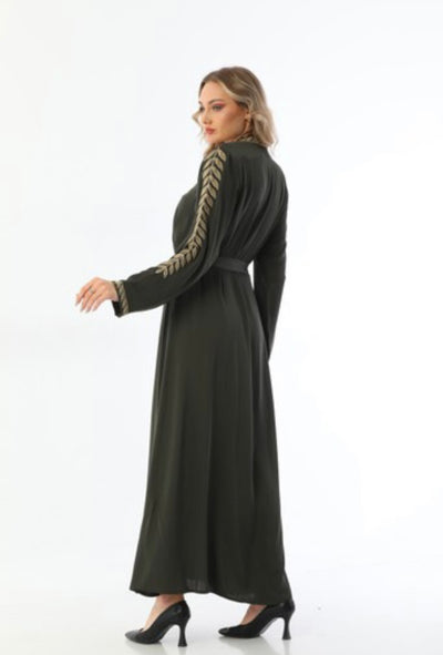 golden leaf embroidery zipped abaya