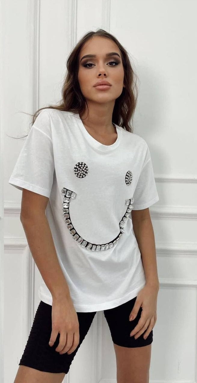 smiley stone face t-shiry