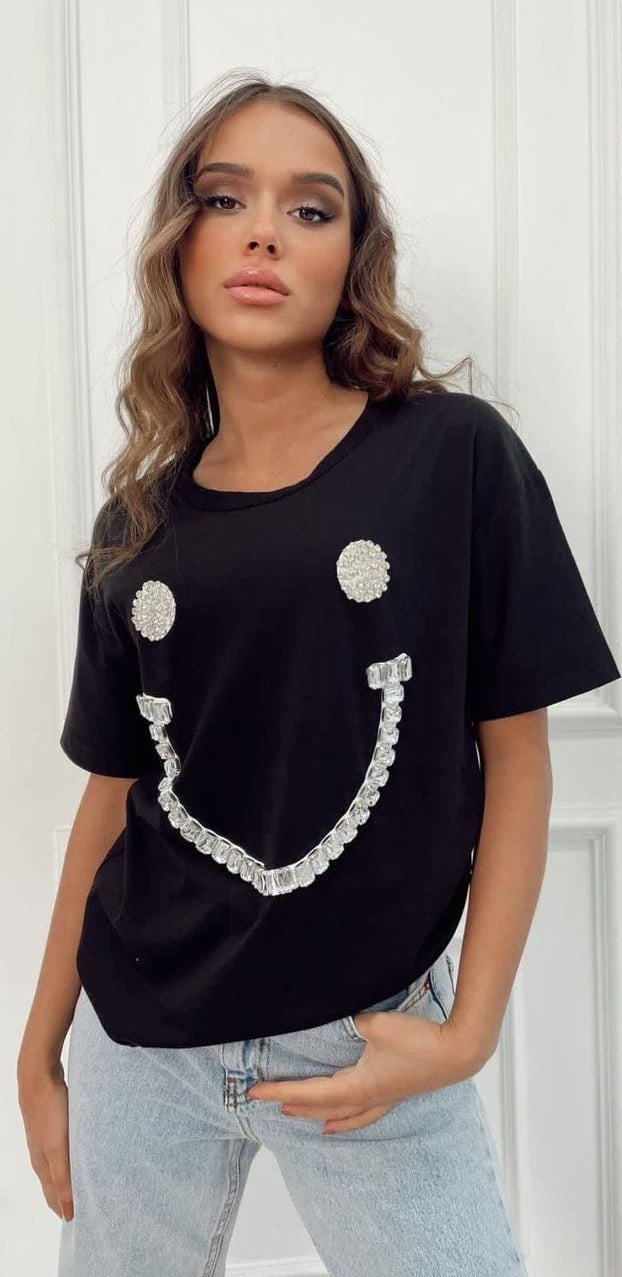 smiley stone face t-shiry