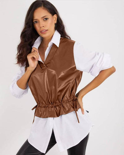 White shirt with leather vest
