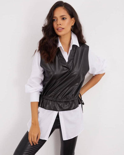 White shirt with leather vest
