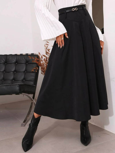 High waist belted flare skirt