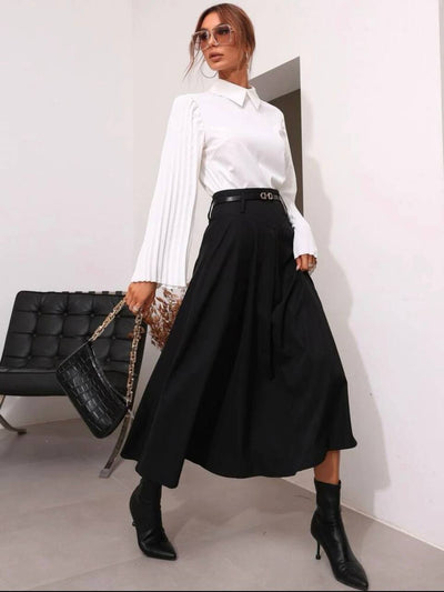 High waist belted flare skirt