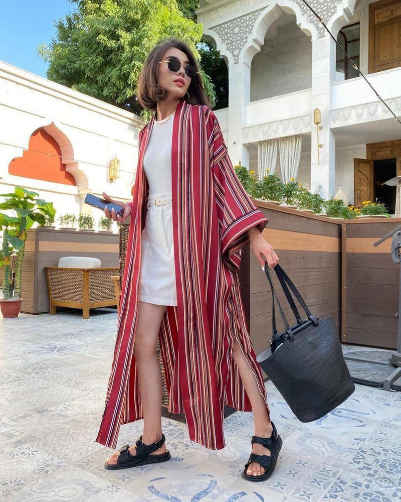 Stiped silky kimono