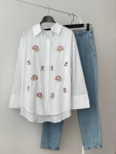 Floral embroideRed shirt