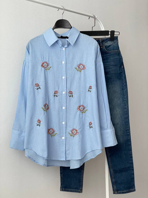 Floral embroideRed shirt