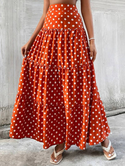 Polka dot print ruffle skirt without belt