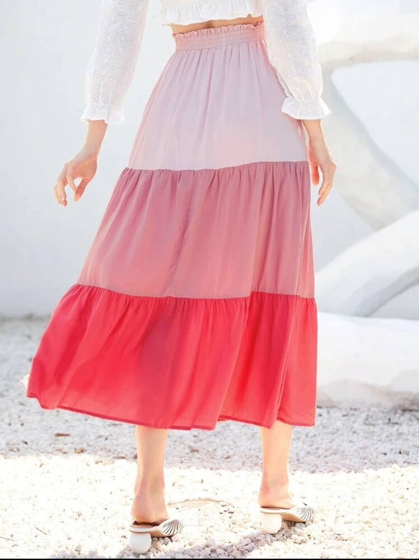 Color frilled drawstring skirt