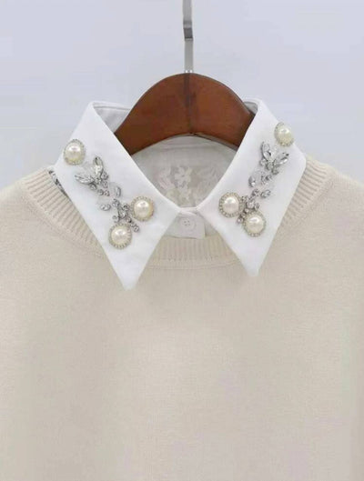 rhinestone décor collar shirt