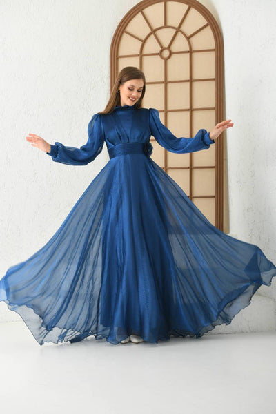 flower on belt occasion dress