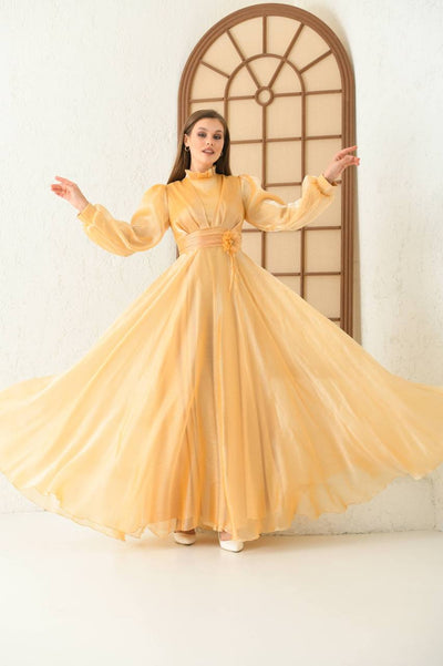 flower on belt occasion dress