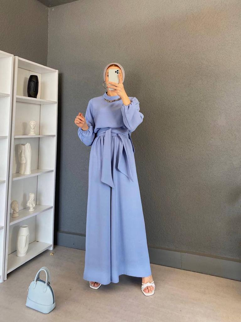 chain neck wide pant 2pcs takim
