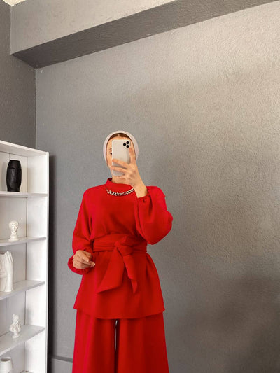 chain neck wide pant 2pcs takim