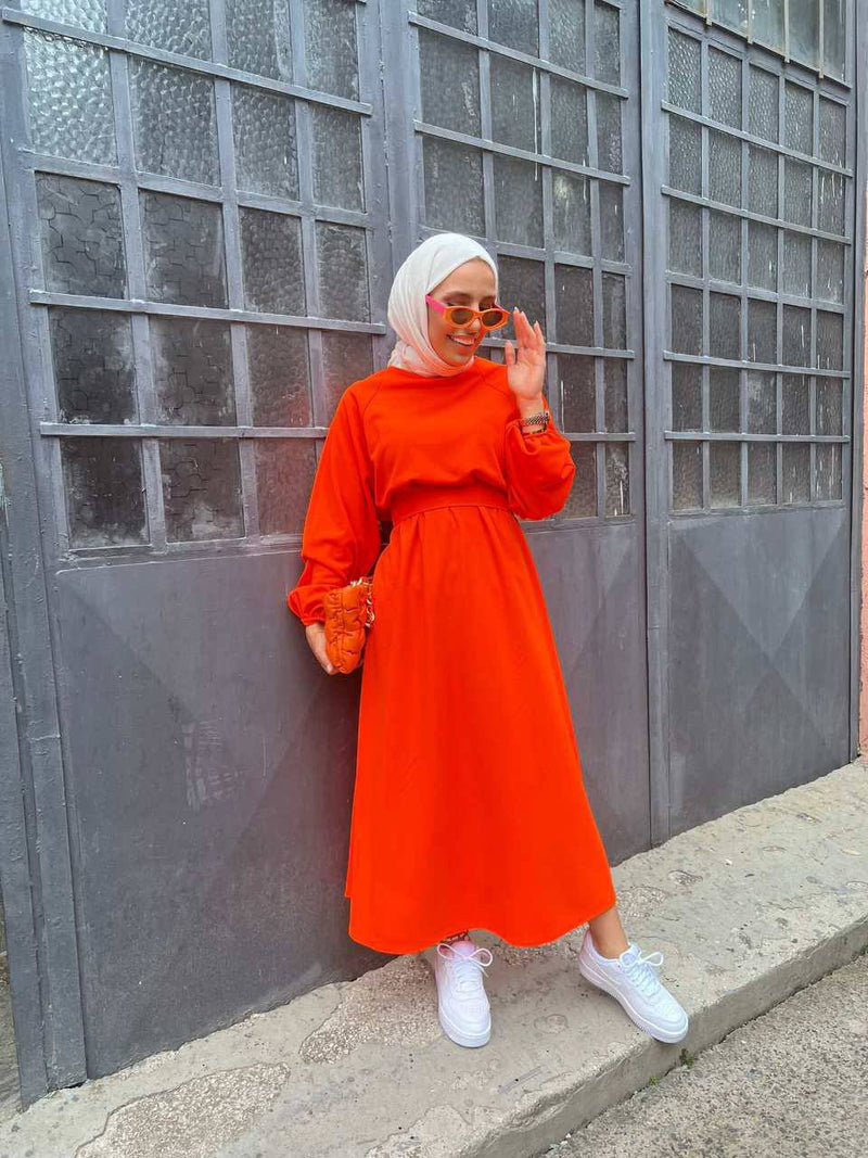plain casual belted cotton dress