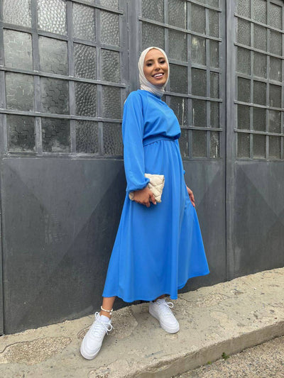 plain casual belted cotton dress