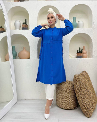 long inner belted cotton tunic