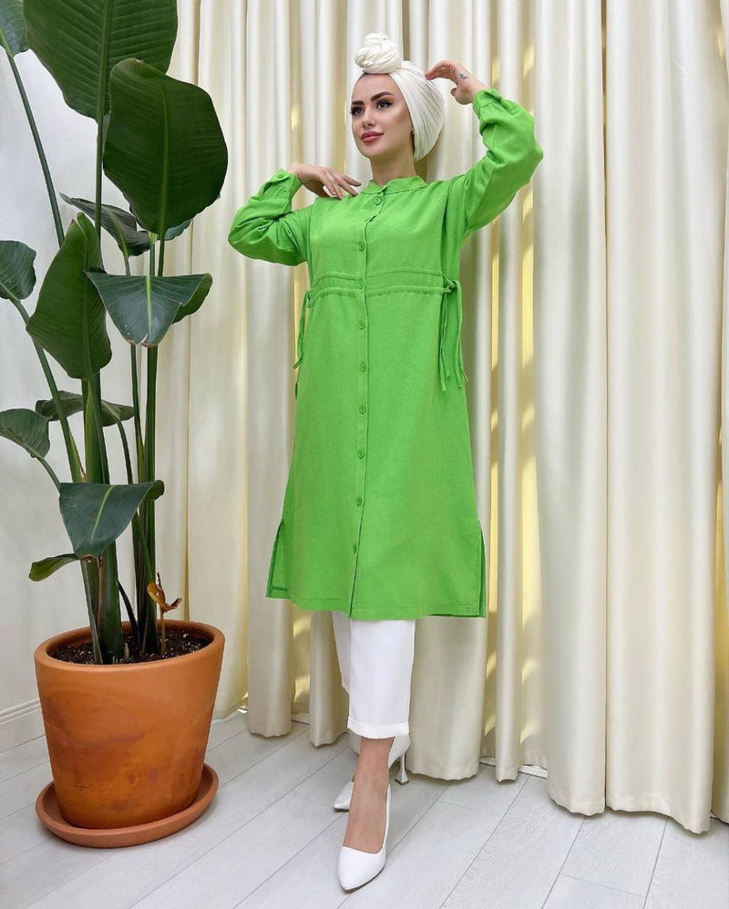 long inner belted cotton tunic