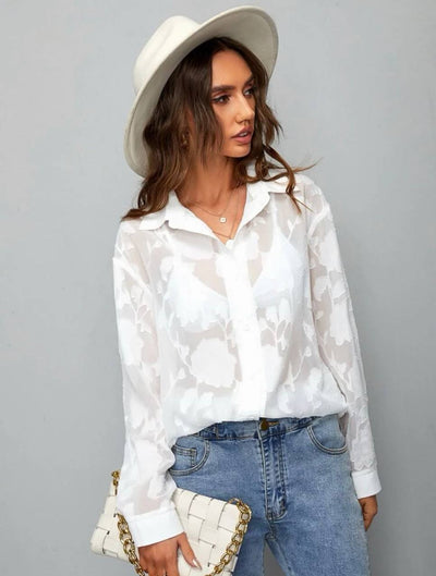 sheer chiffon button longline shirt