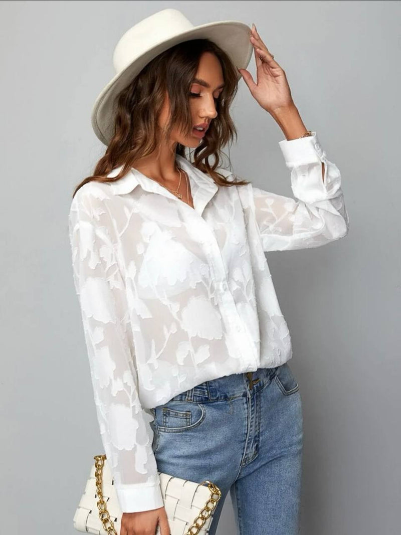 sheer chiffon button longline shirt
