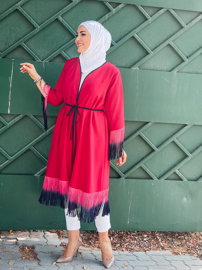 plain belted tunic with Ombre fringe