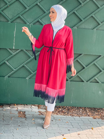 plain belted tunic with Ombre fringe
