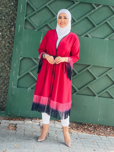 plain belted tunic with Ombre fringe